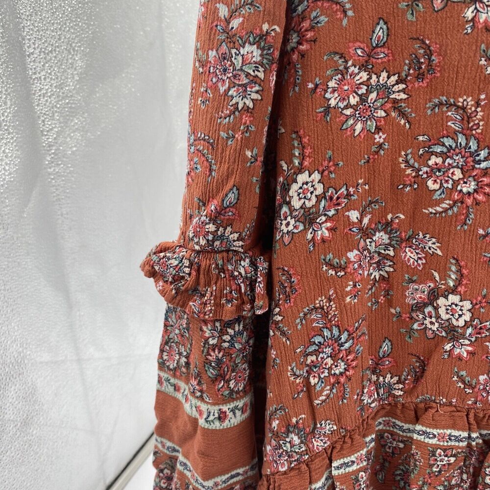 Womens Size M American Eagle Floral Print Rust Orange Boho Prairie Top - Picture 2 of 9